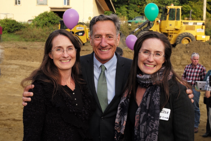 necca-brattleboro-development-september-2016-FEAT photo of Vermont senator smiling with the founders of NECCA at the new facility construction site.