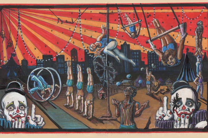 a painting of a traditional circus show